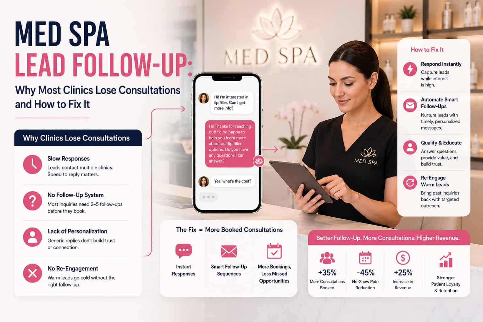Med spa professional reviewing follow-up strategies for consultations.