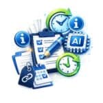 AI automation, time management, and productivity icons for business efficiency.