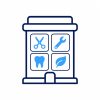Icons representing dental, healthcare, and maintenance services in a clinic.