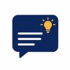 Speech bubble with a lightbulb symbol representing ideas and communication.