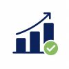 Business growth chart with upward arrow and check mark for success.